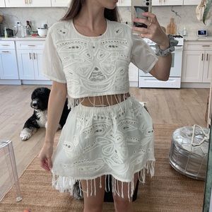 RAGA - XS crop top and skirt white and silver